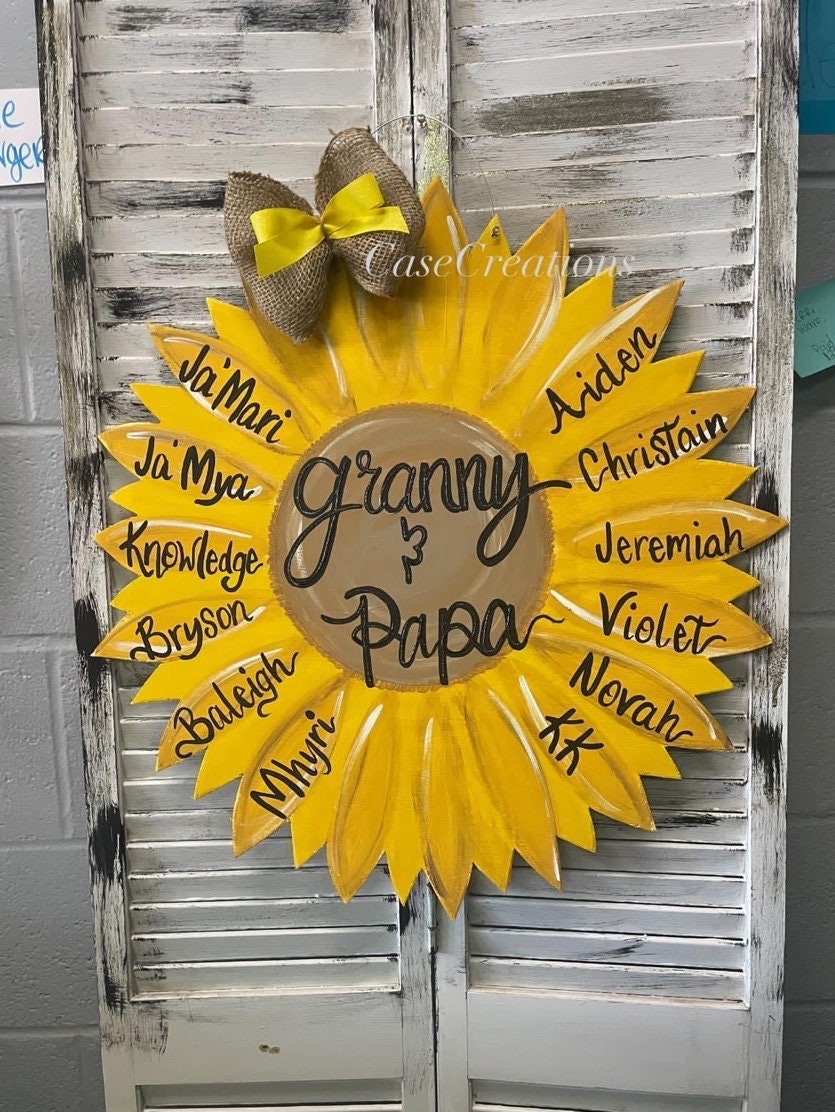 Mother’s Day Gift, Sunflower door hanger, Mimi, Grandma sunflower door hanger, bright sunflower door hanger,
