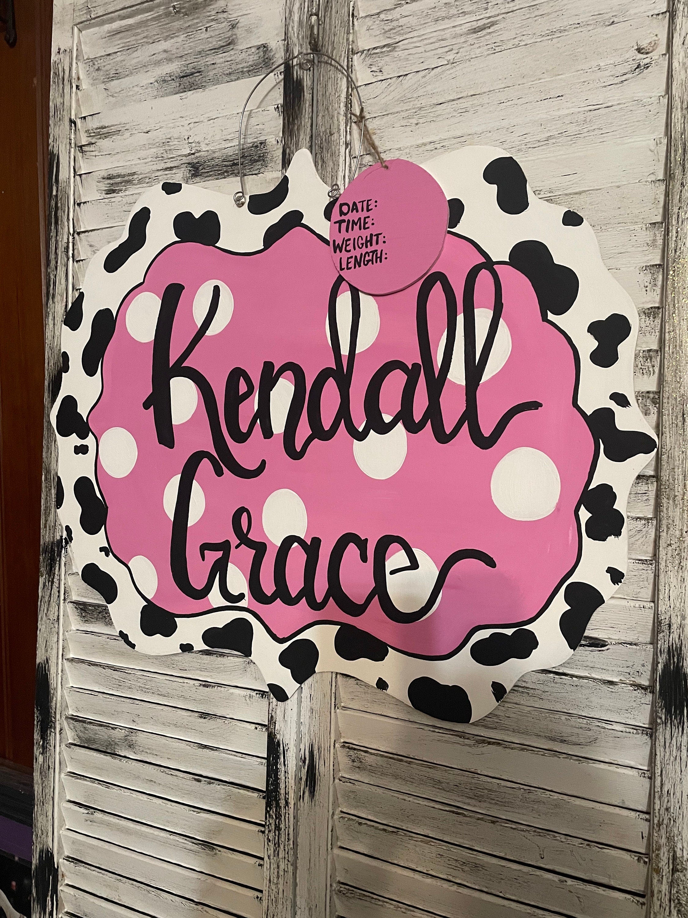 Handmade Cow Print Baby Girl Announcement Sign, Pink Nursery Decor