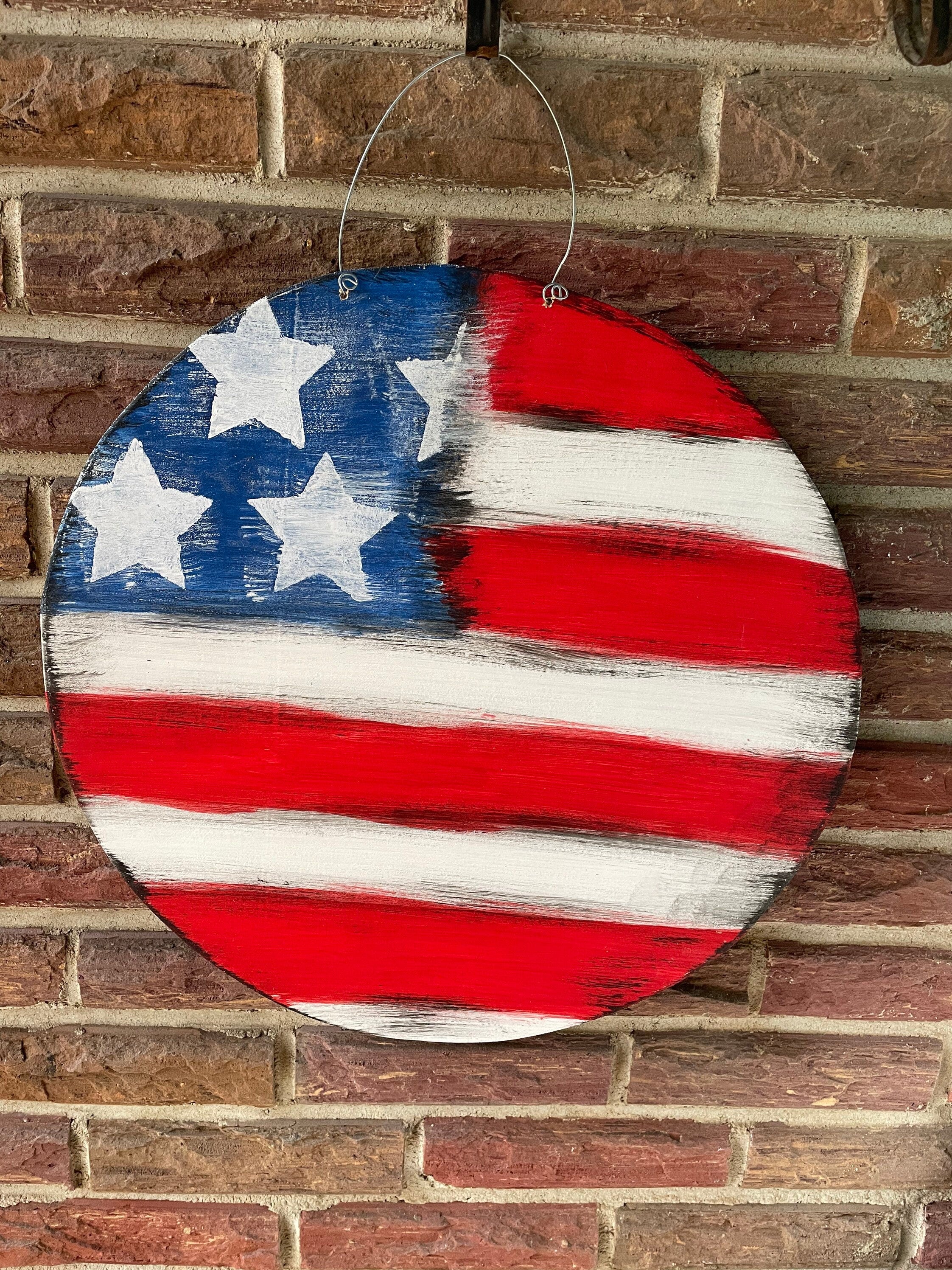 Rustic American Flag Door Hanger, Patriotic Decor