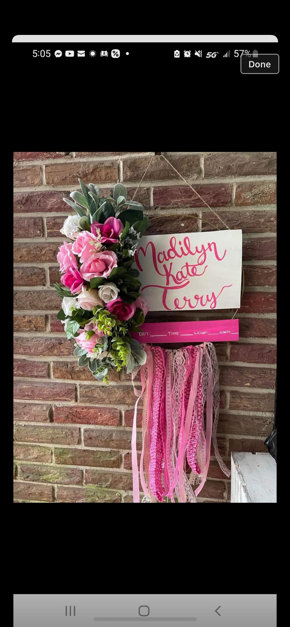 Personalized Baby Girl Hospital Door Hanger, Floral Nursery Decor