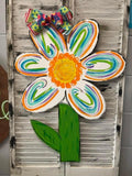 Hand Painted Flower Door Hanger, Spring Summer Decor, Wood Cutout