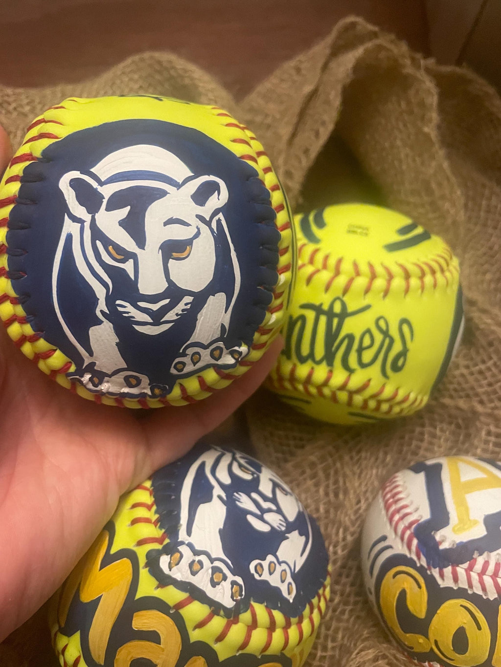 Painted Softball, Customized Softball, Personalized softball, Handpainted softball, custom sports logo softball, team name