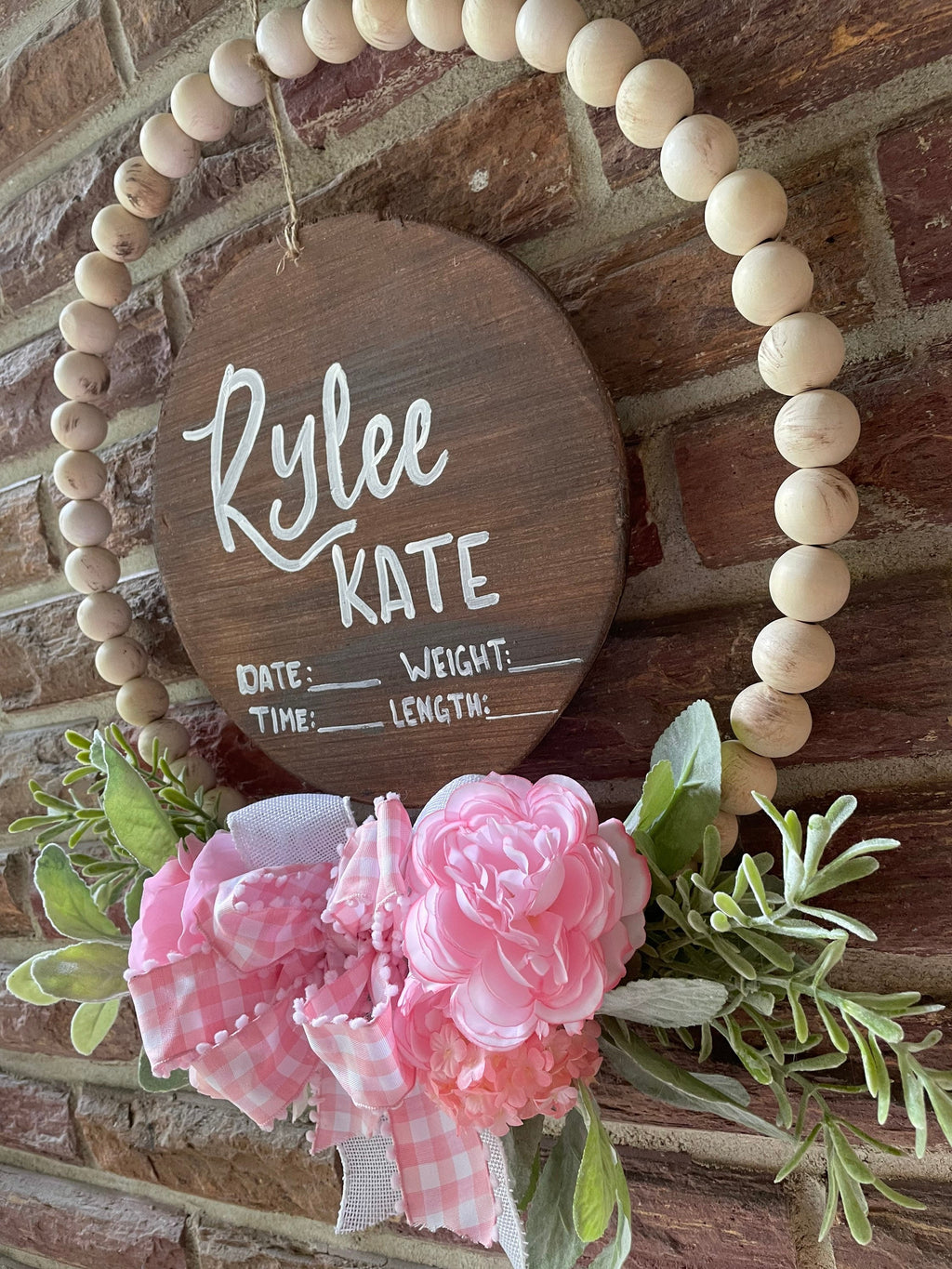 Personalized Beaded Baby Announcement Hanger, Floral Nursery Decor