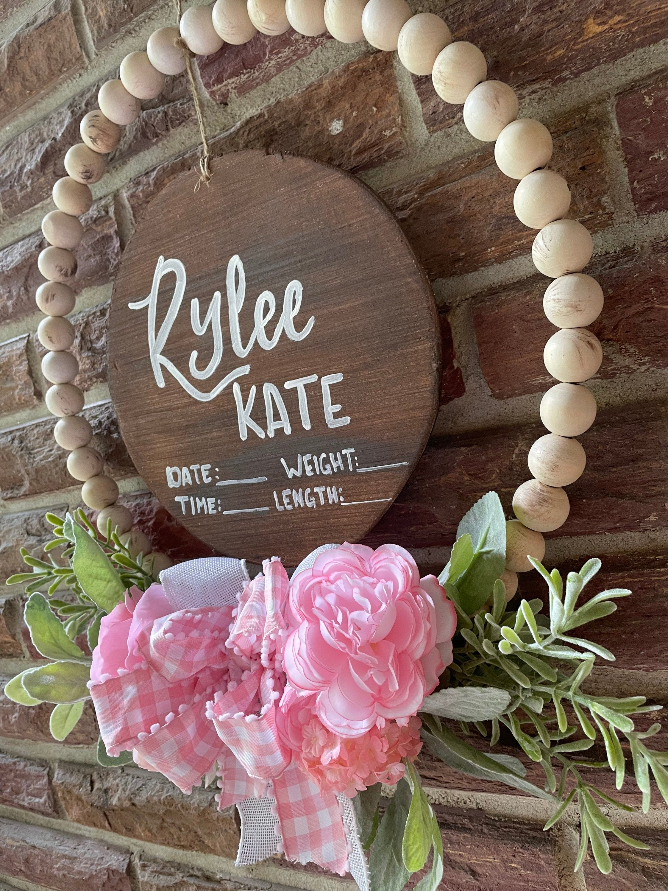 Personalized Beaded Baby Announcement Hanger, Floral Nursery Decor
