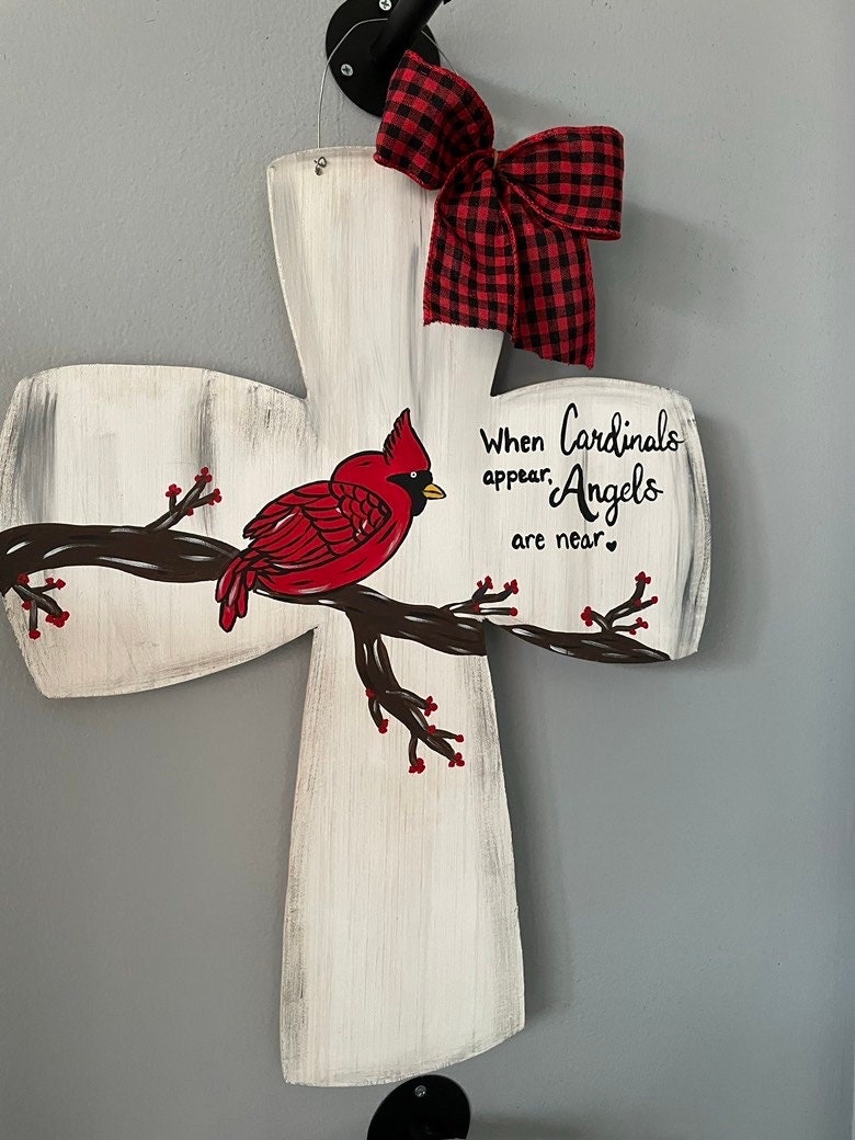 Cardinal Cross door hanger, Christmas door hanger, Cross door hanger, Cardinal memory door hanger