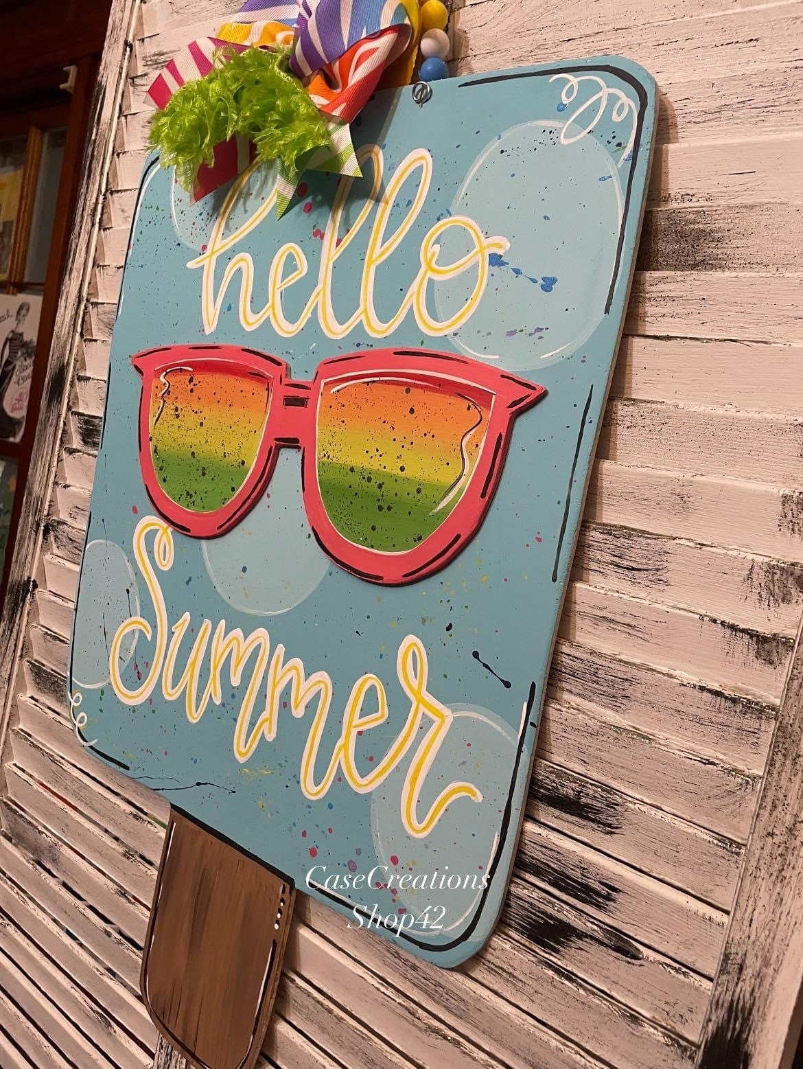 Popsicle Door Hanger, Summer door Hanger, Popsicle sign, hello summer door hanger, bright door hanger popsicle with sunglasses