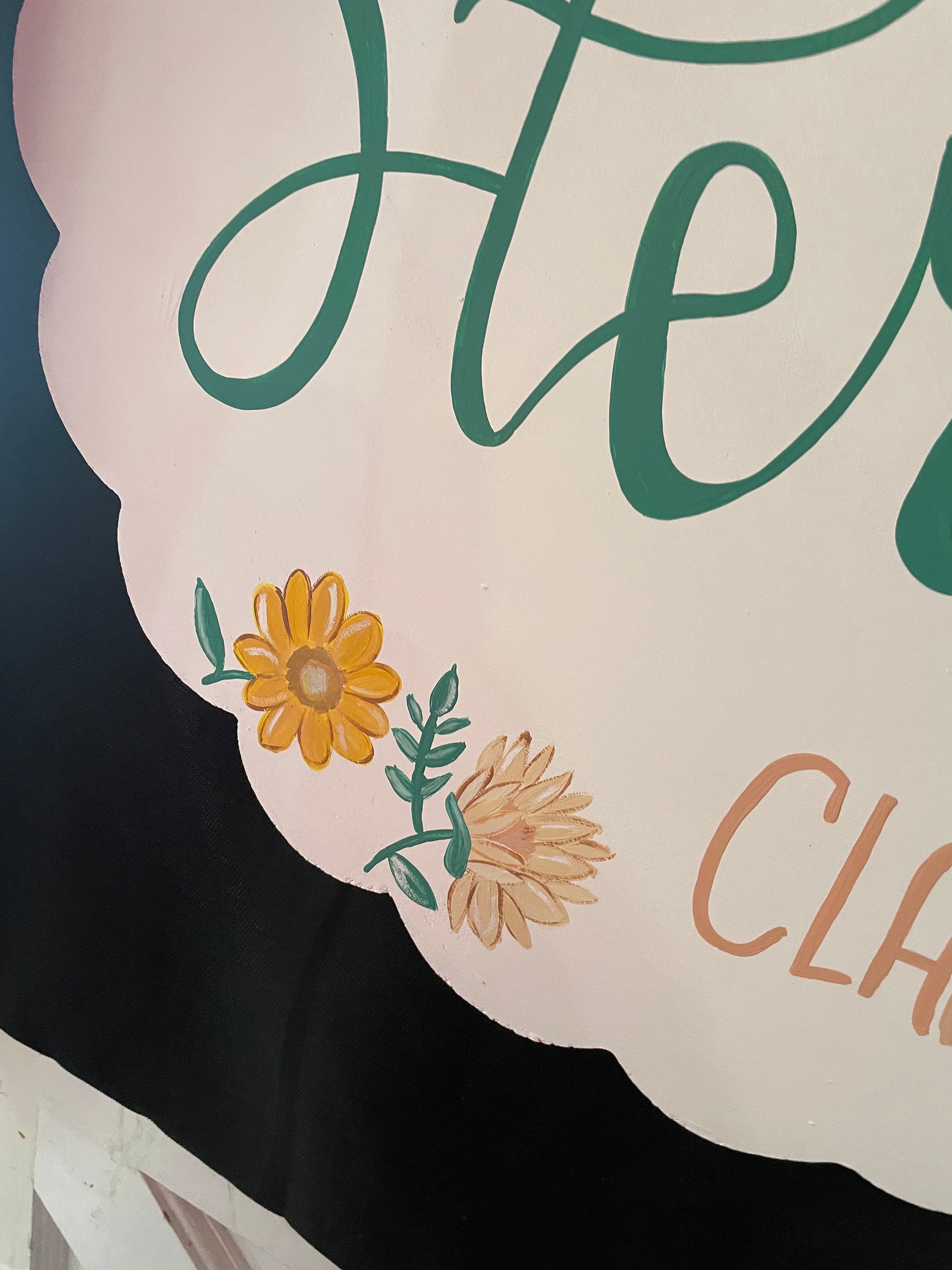 Hand Painted Flower Baby Girl Announcement Sign, Wood Hospital Door Hanger