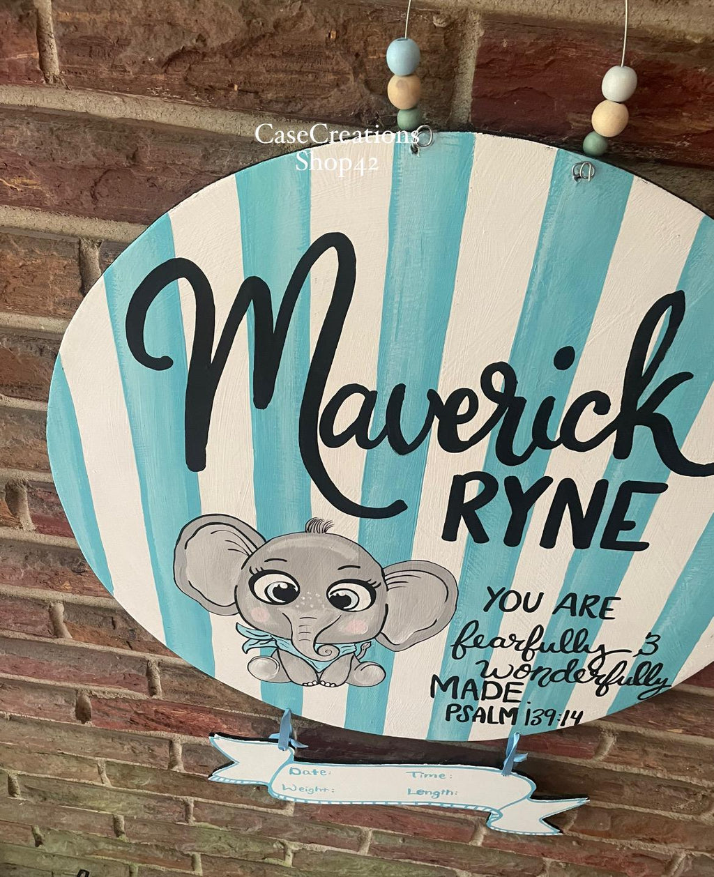 Handpainted Elephant Baby Boy Hospital Door Hanger