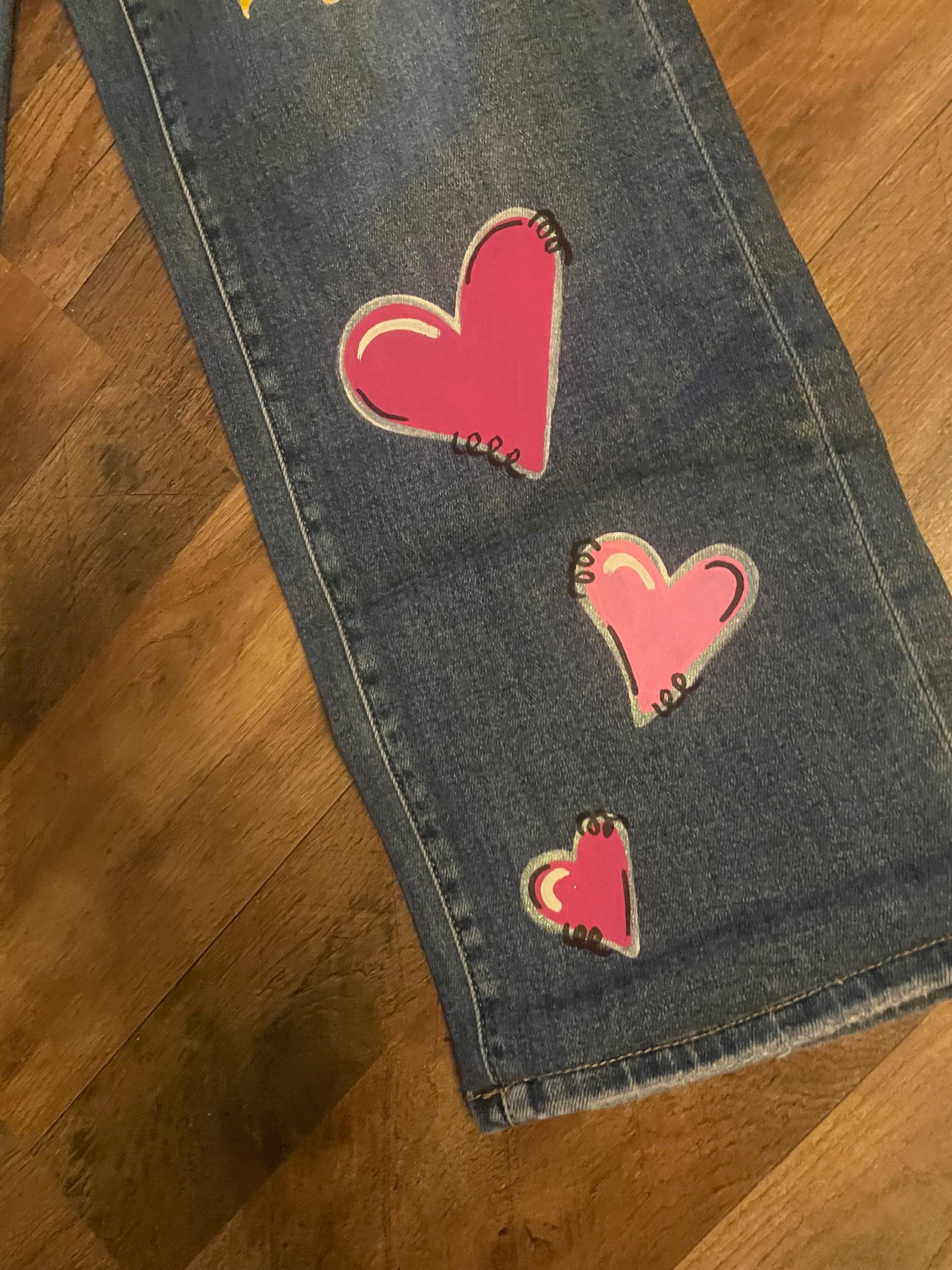 painted jeans, custom jeans, hand painted jeans, senior jeans, spirit jeans, u ship me the jeans- I paint and ship back