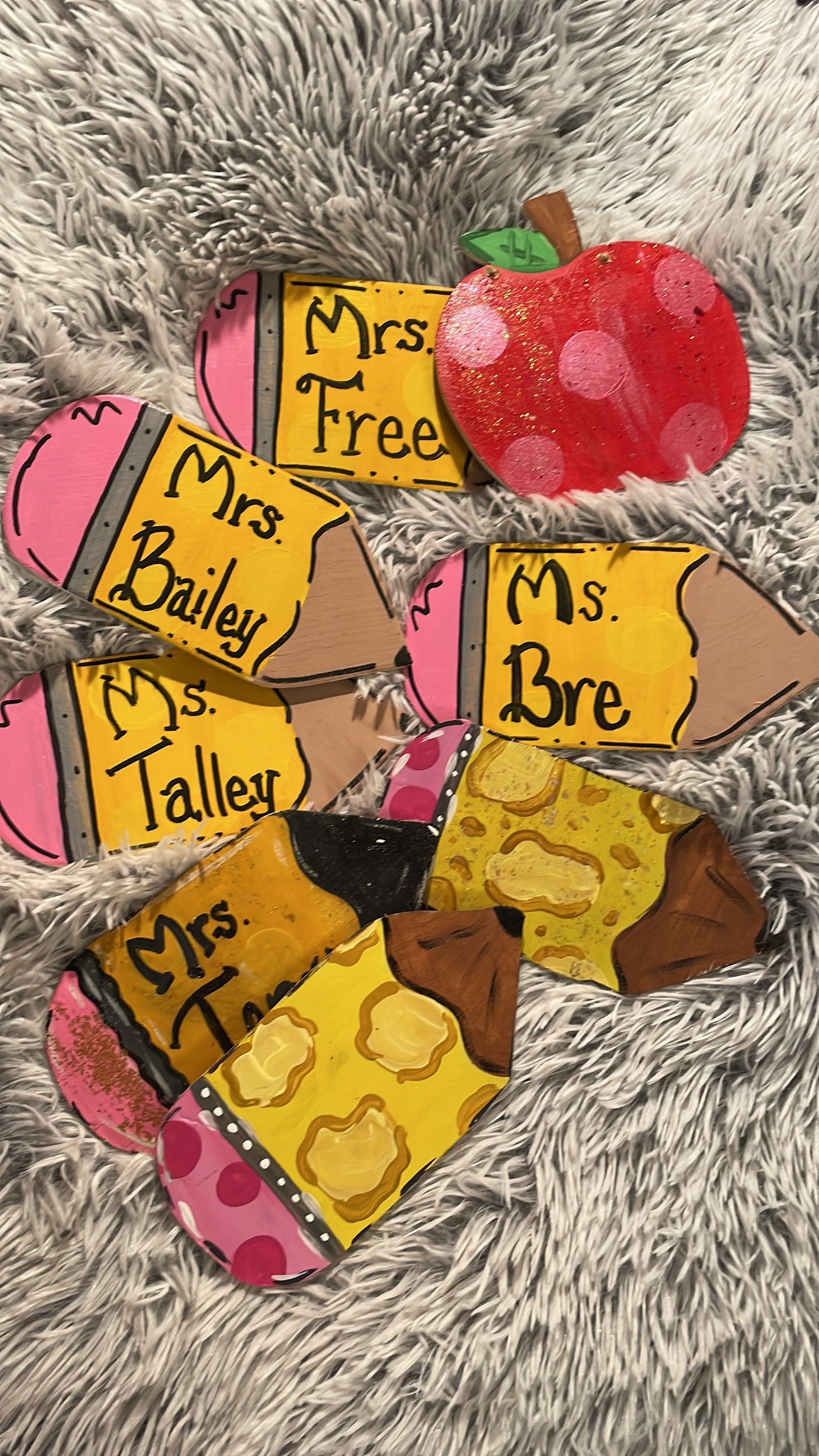 Personalized Teacher Apple Ornament, Hand-Painted Wooden Gift