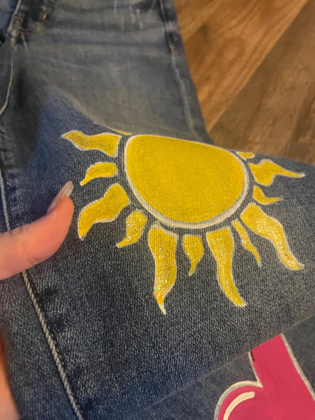 painted jeans, custom jeans, hand painted jeans, senior jeans, spirit jeans, u ship me the jeans- I paint and ship back