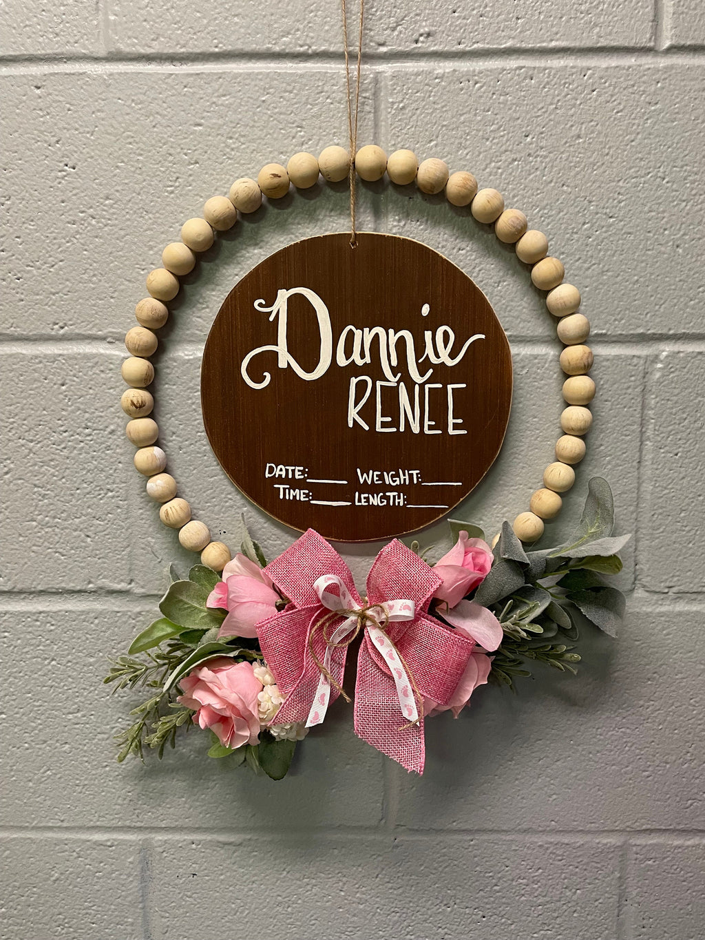 Personalized Beaded Baby Announcement Hanger, Floral Nursery Decor