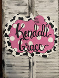 Handmade Cow Print Baby Girl Announcement Sign, Pink Nursery Decor