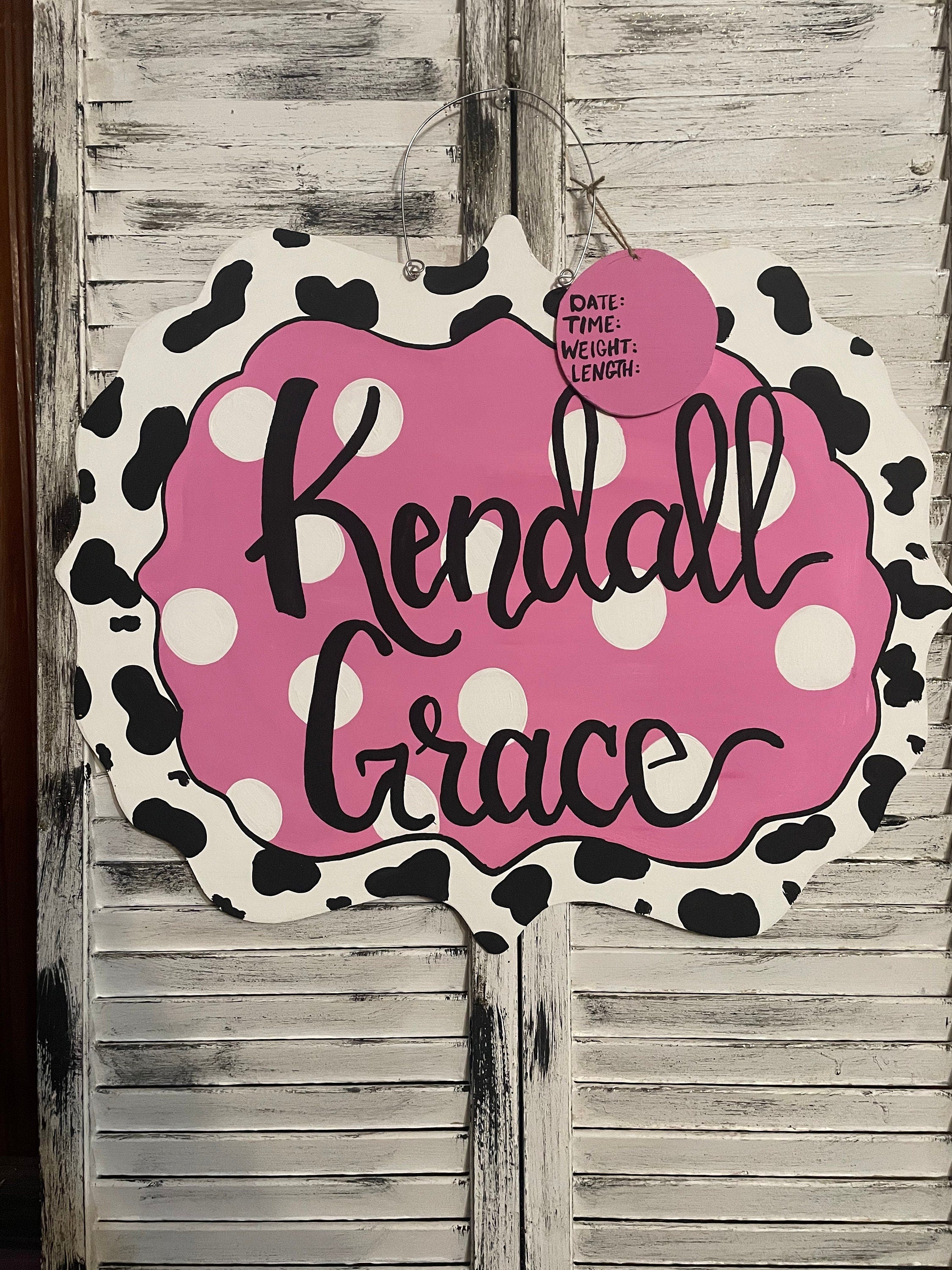 Handmade Cow Print Baby Girl Announcement Sign, Pink Nursery Decor