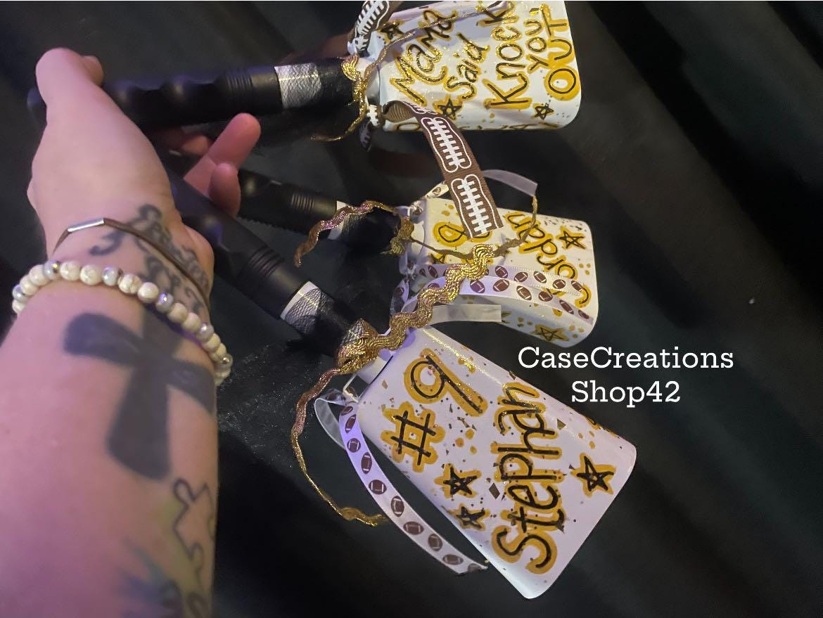 Painted cowbell, Custom cowbell for football games, football cowbell Personalized