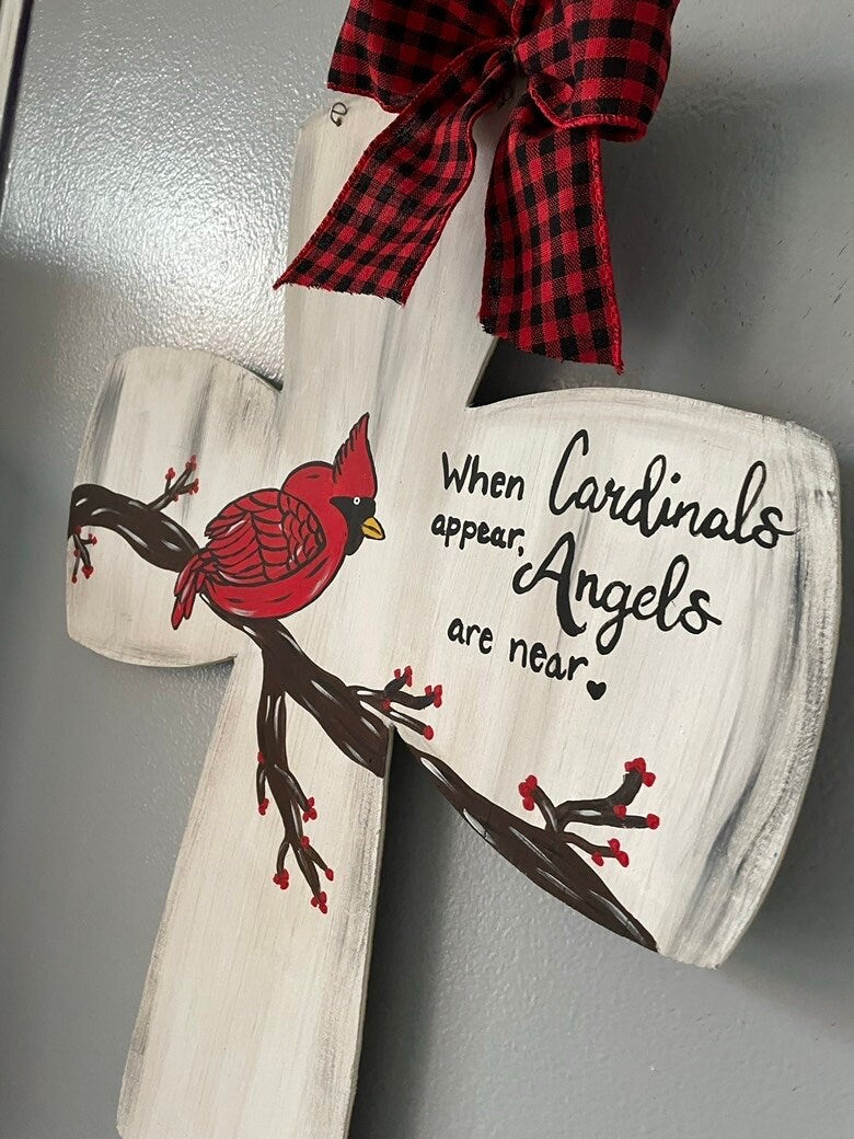 Cardinal Cross door hanger, Christmas door hanger, Cross door hanger, Cardinal memory door hanger