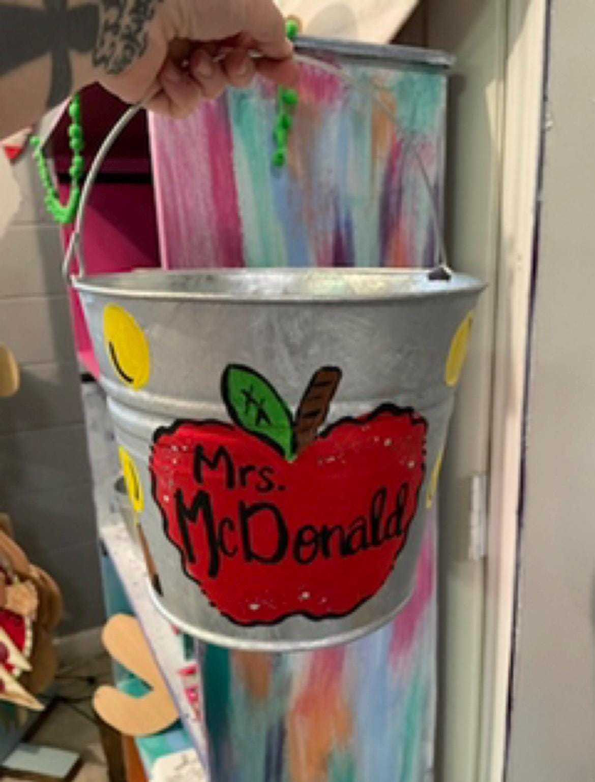Hand Painted Teacher Appreciation Bucket, Personalized Gift