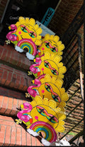 Hand Painted Sunny Flamingo Plywood Door Hanger, Summer Rainbow Decor (22")