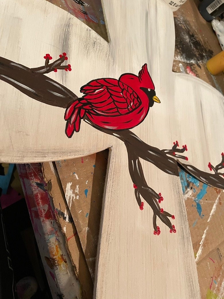 Cardinal Cross door hanger, Christmas door hanger, Cross door hanger, Cardinal memory door hanger