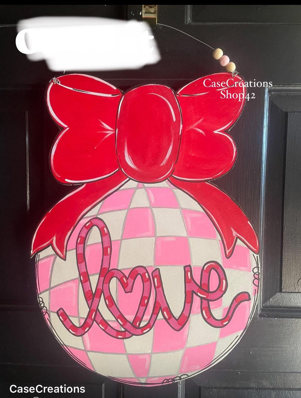 Handcrafted Valentine's Day Disco Ball Door Hanger, Wooden Love Sign