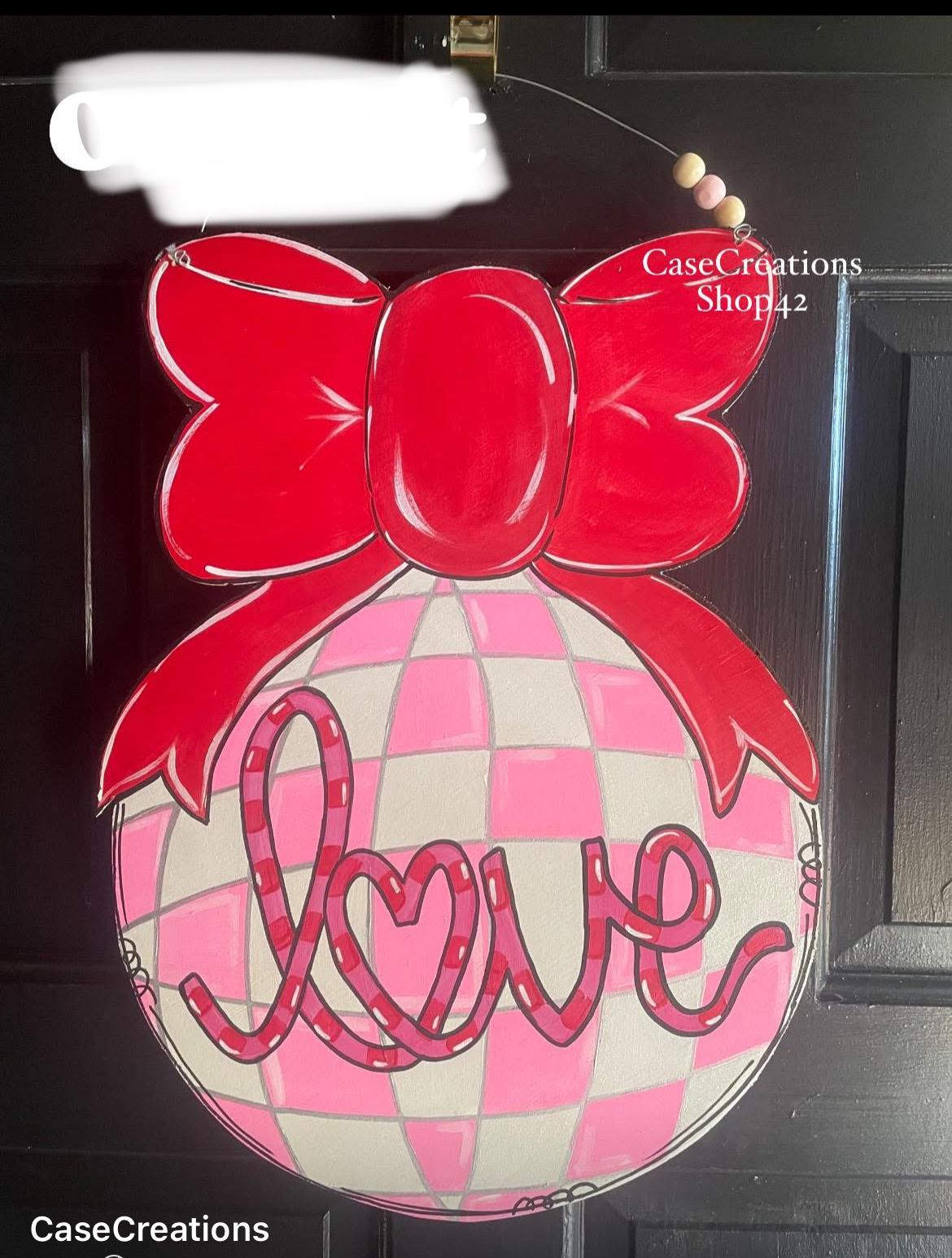 Handcrafted Valentine's Day Disco Ball Door Hanger, Wooden Love Sign
