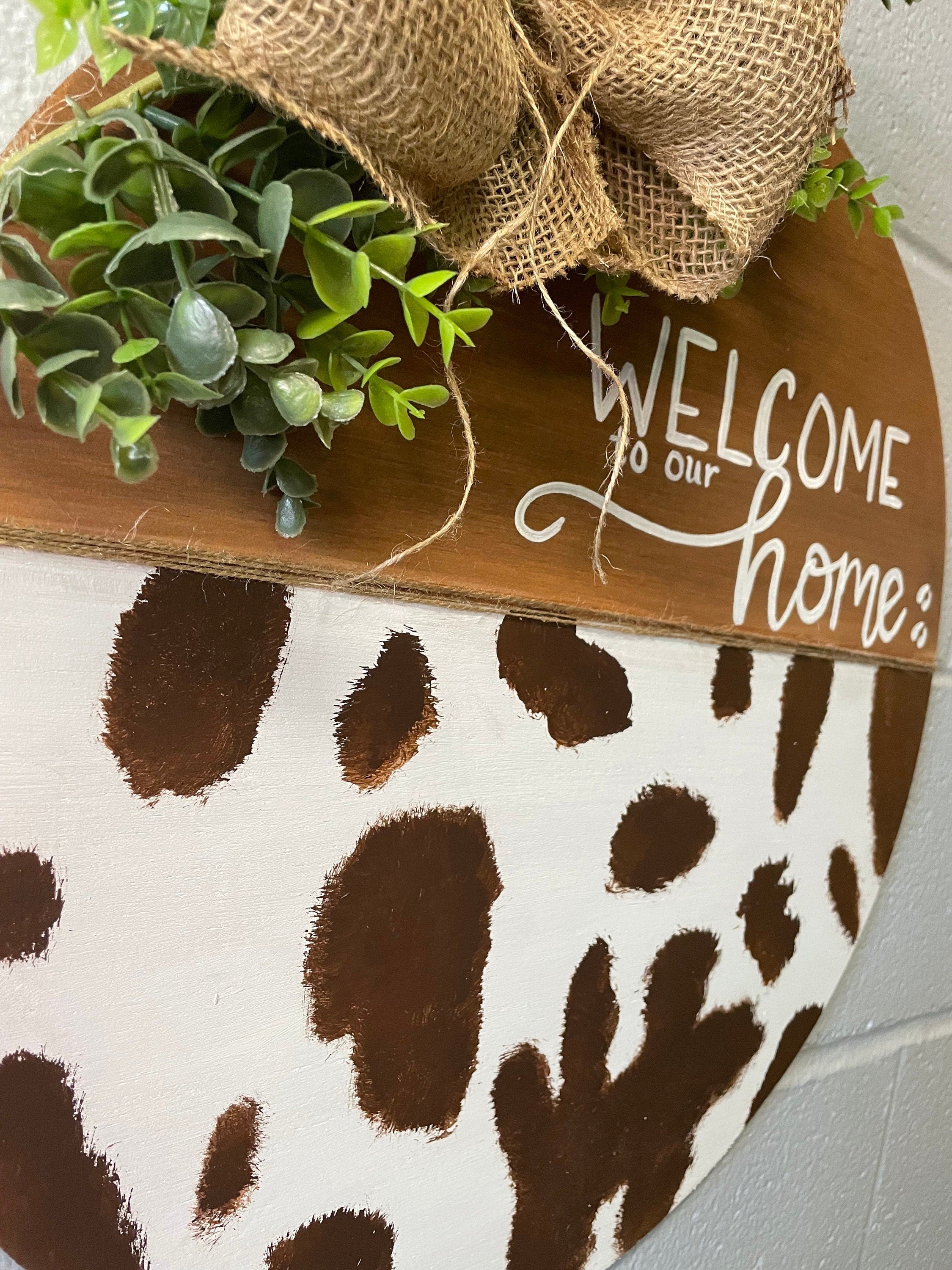 Cow Print Welcome Door Hanger, Farmhouse Wood Sign