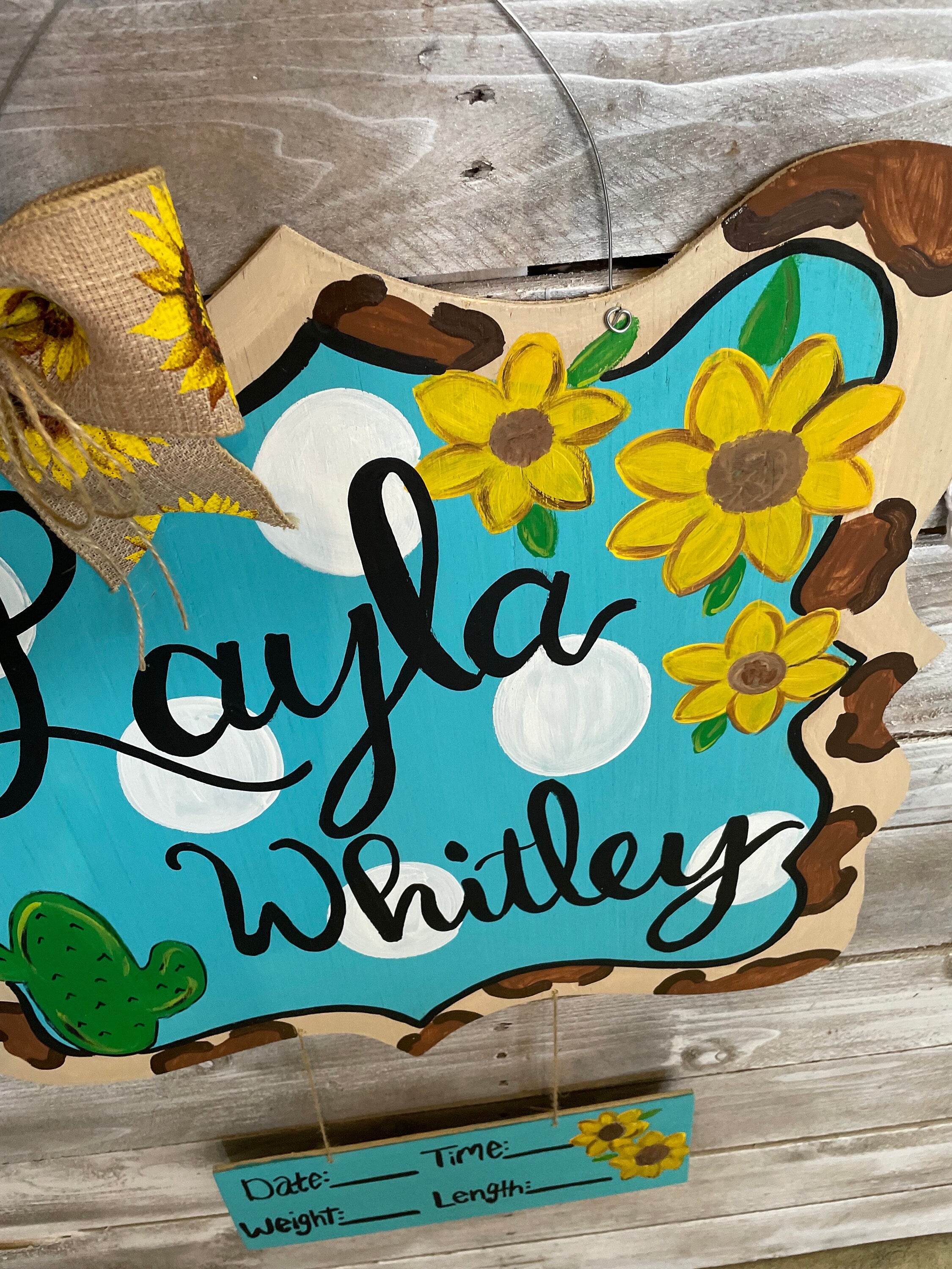 Baby Girl hospital sign, Cow print Sunflower Baby Door Hanger, Baby Girl Announcement Sign, Baby girl door hanger, Hospital Baby Hanger