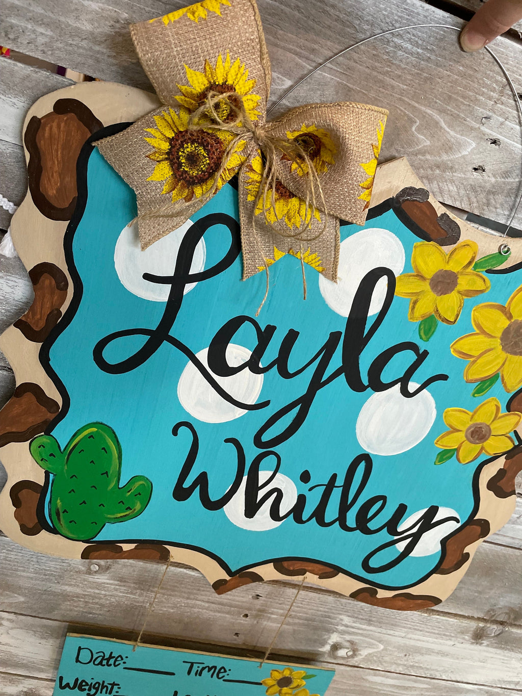 Baby Girl hospital sign, Cow print Sunflower Baby Door Hanger, Baby Girl Announcement Sign, Baby girl door hanger, Hospital Baby Hanger