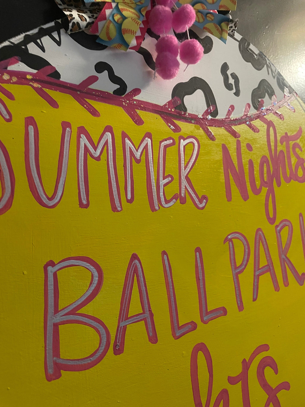 Softball door hanger, ballfield lights door hanger, baseball door hanger, ball door hanger, cute pink softball door hanger