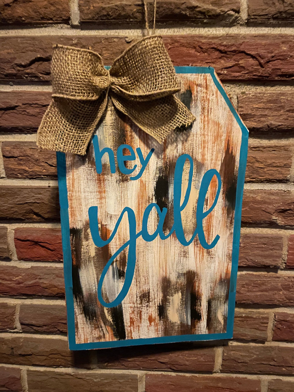 Cow Print Door Hanger, Farmhouse Hey Y'all Sign