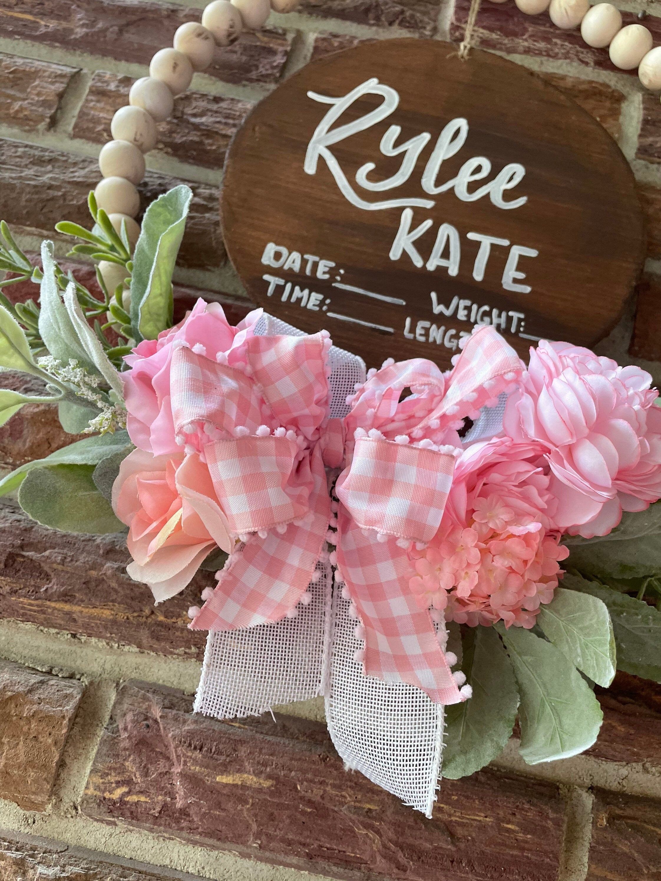 Personalized Beaded Baby Announcement Hanger, Floral Nursery Decor