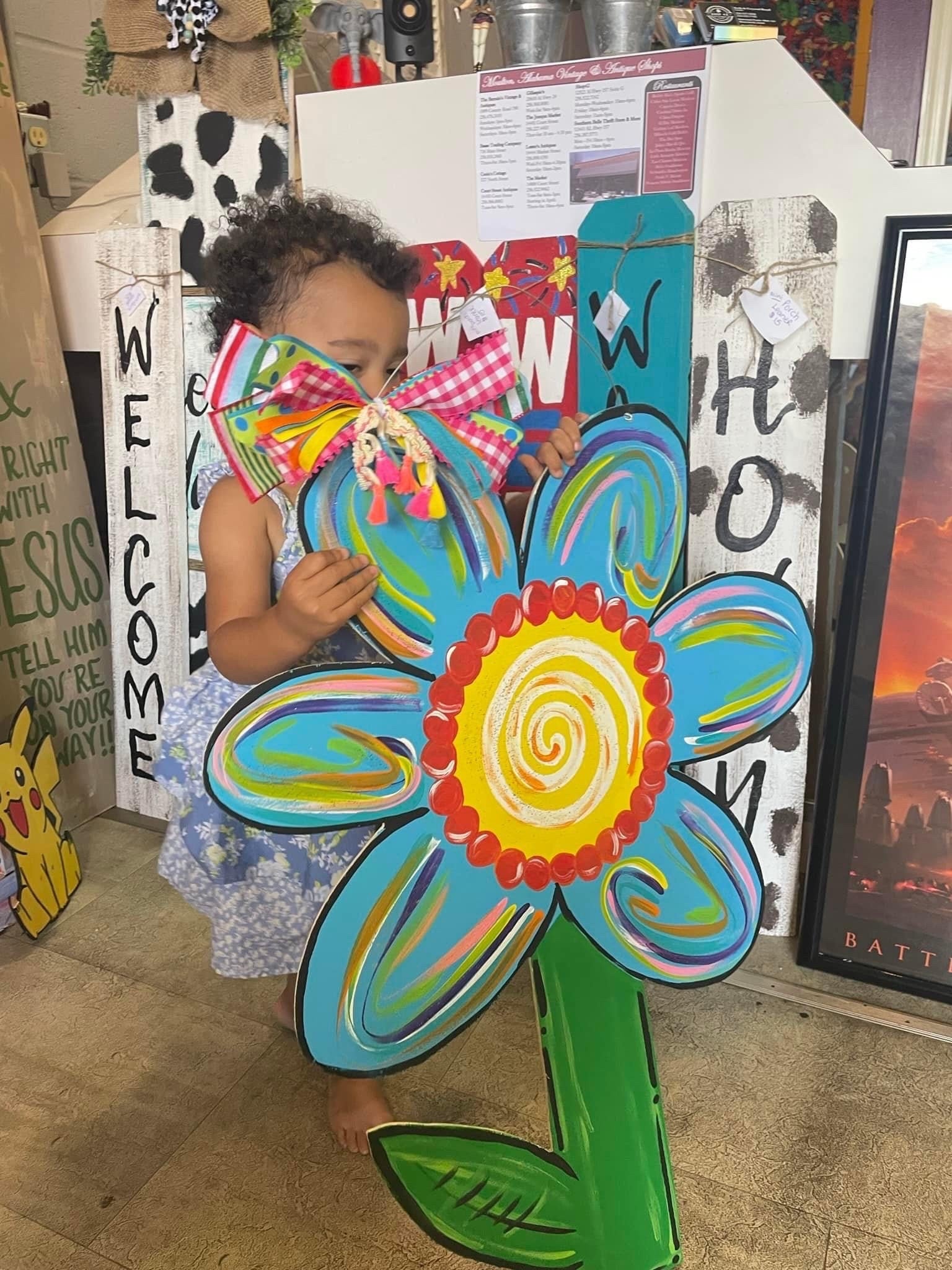 Hand Painted Flower Door Hanger, Spring Summer Decor, Wood Cutout