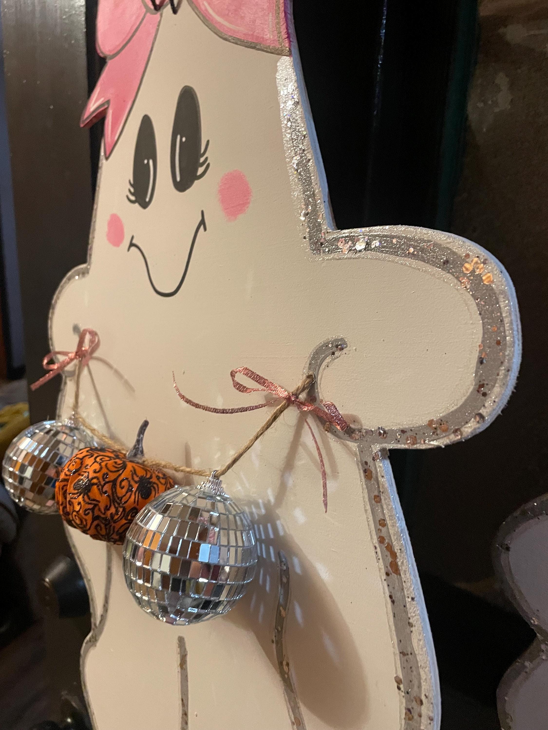 Ghost door hanger, Halloween door hanger, ghost disco door hanger, door sign, pink door hanger, door hanger,