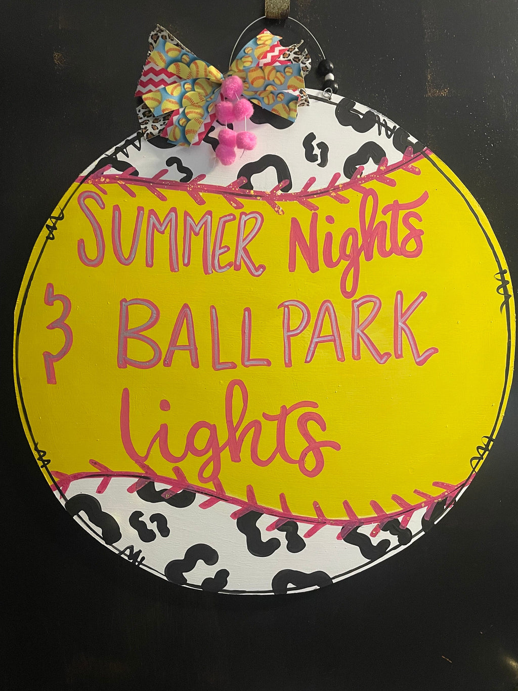 Softball door hanger, ballfield lights door hanger, baseball door hanger, ball door hanger, cute pink softball door hanger