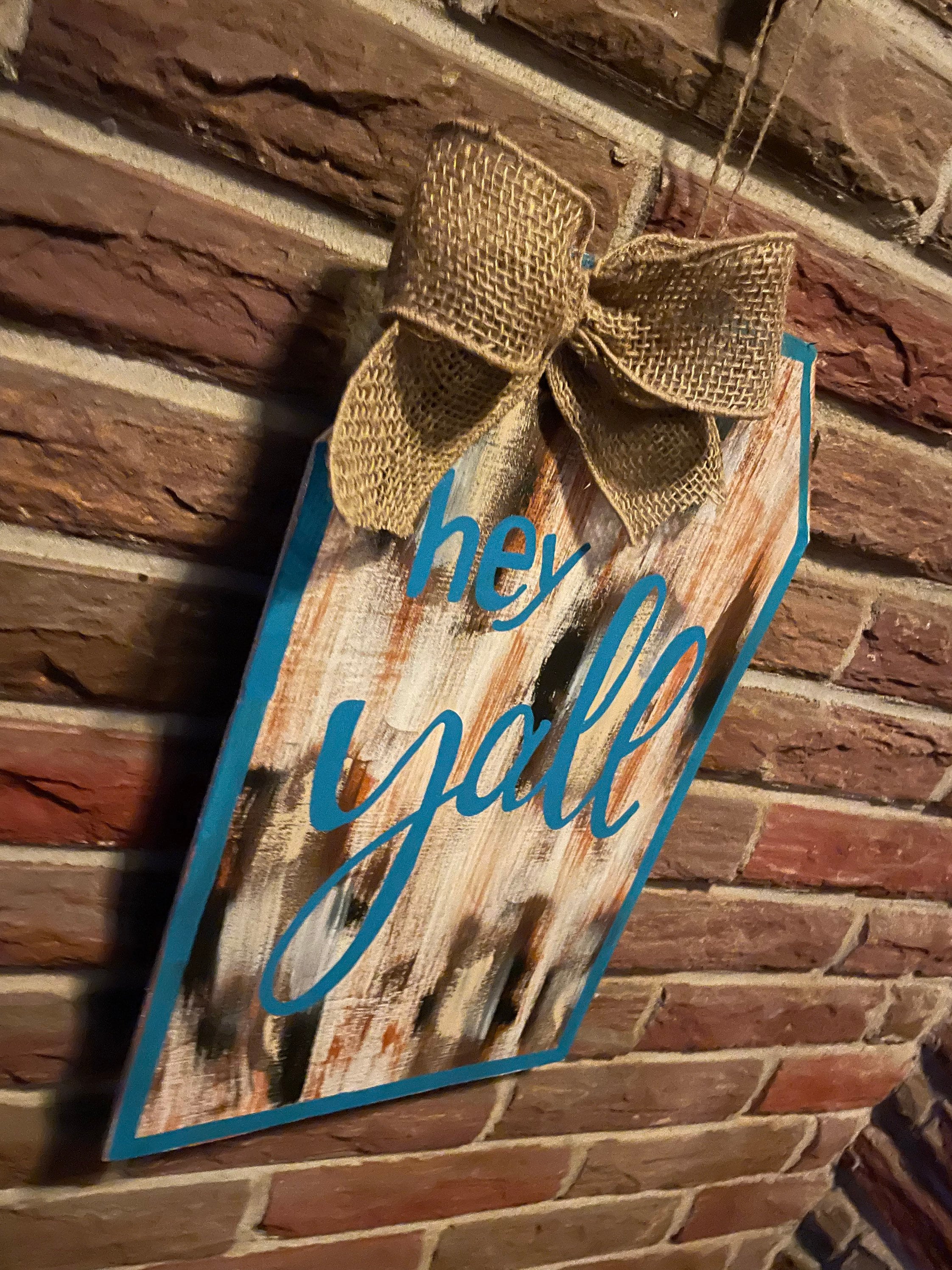 Cow Print Door Hanger, Farmhouse Hey Y'all Sign
