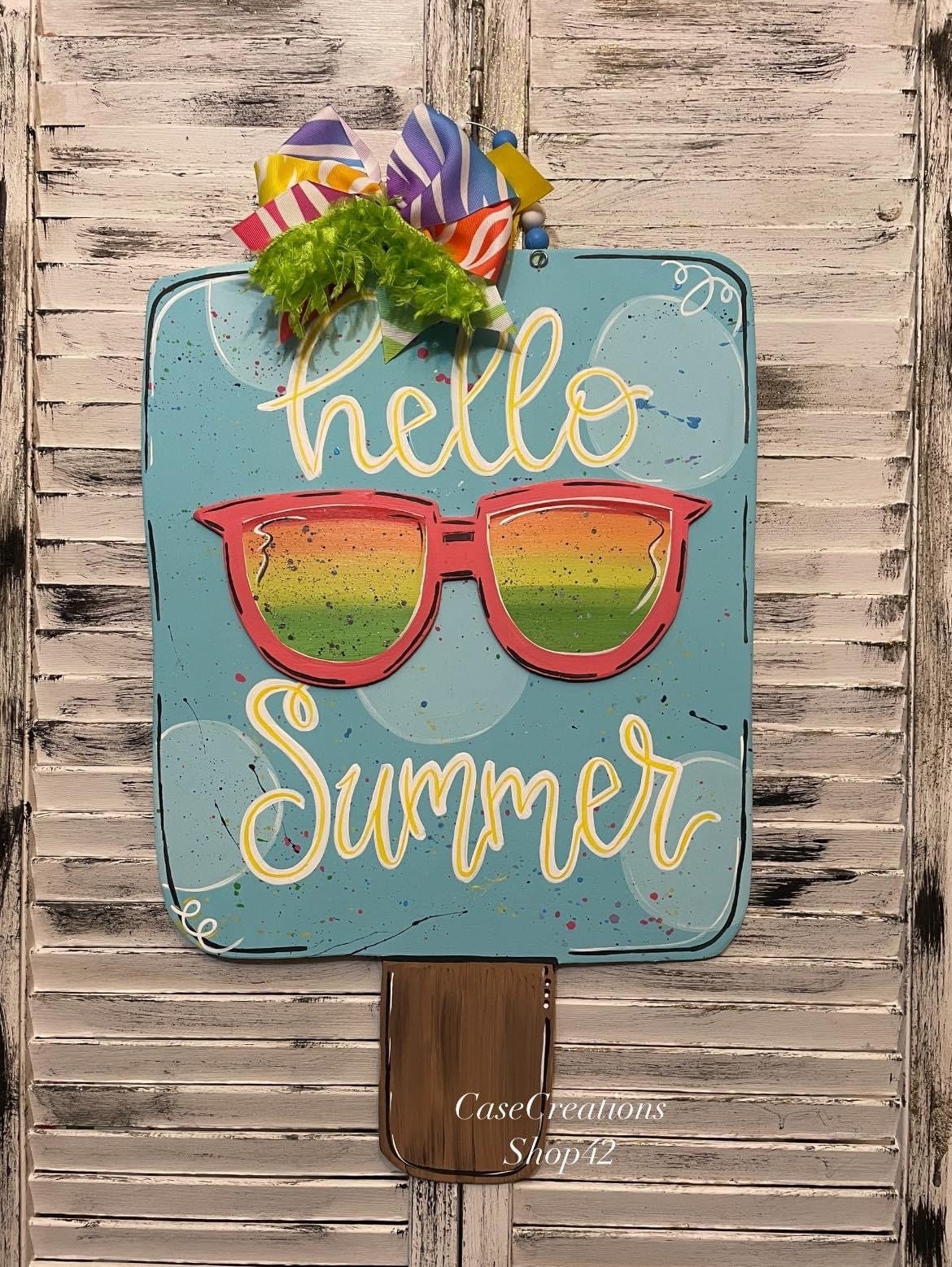 Popsicle Door Hanger, Summer door Hanger, Popsicle sign, hello summer door hanger, bright door hanger popsicle with sunglasses