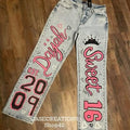 concert painted jeans, custom jeans, hand painted jeans, senior jeans, spirit jeans, u ship me the jeans- I paint and ship back