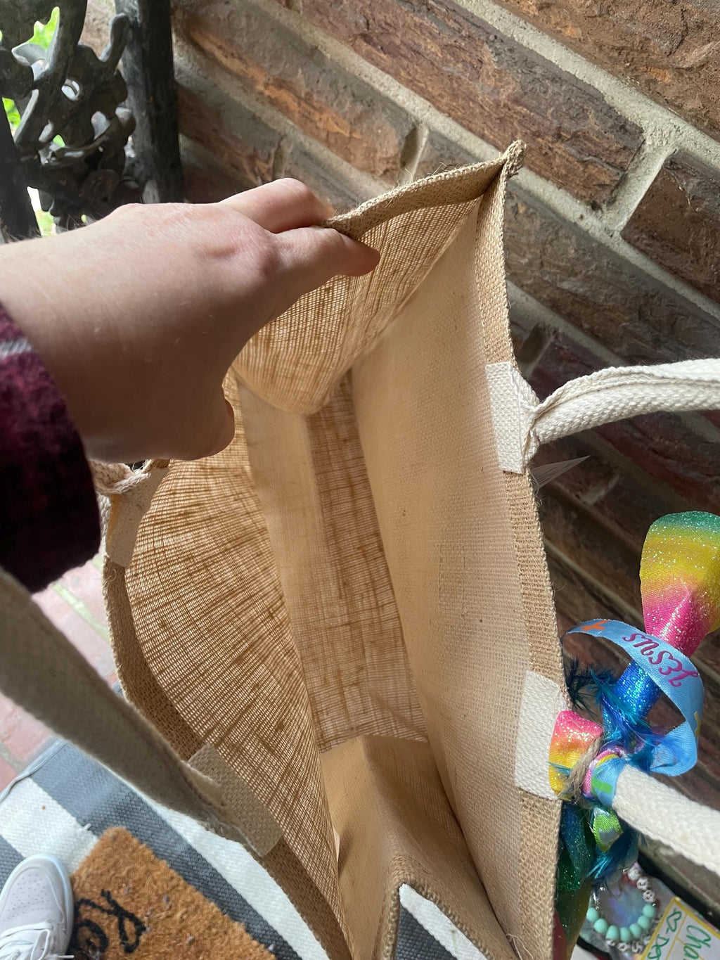 Teacher burlap bag, Hand Painted Bible bag, painted teacher bag Hand Painted burlap tote bag, personalized painted bag,