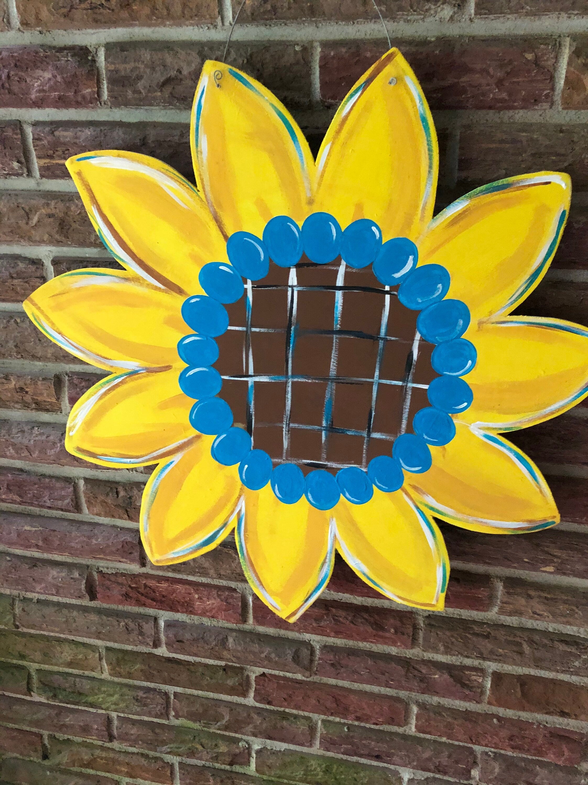 Handmade Sunflower Door Hanger with Teal Accents, Fall Decor