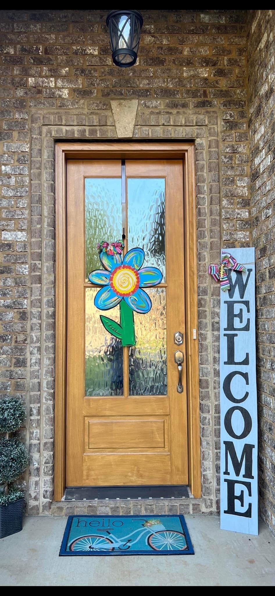 Hand Painted Flower Door Hanger, Spring Summer Decor, Wood Cutout