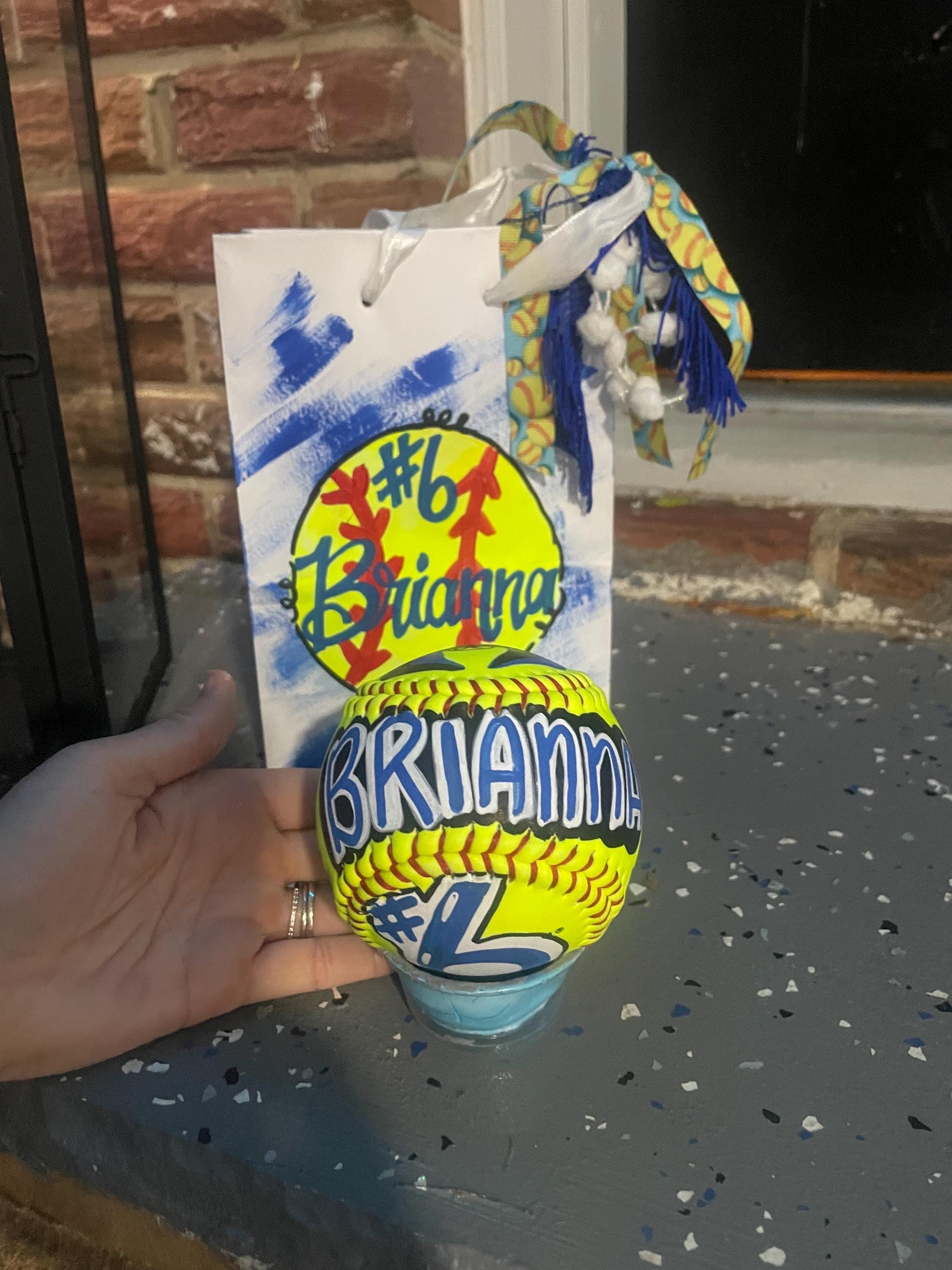 Painted Softball, Customized Softball, Personalized softball, Handpainted softball, custom sports logo softball, team name