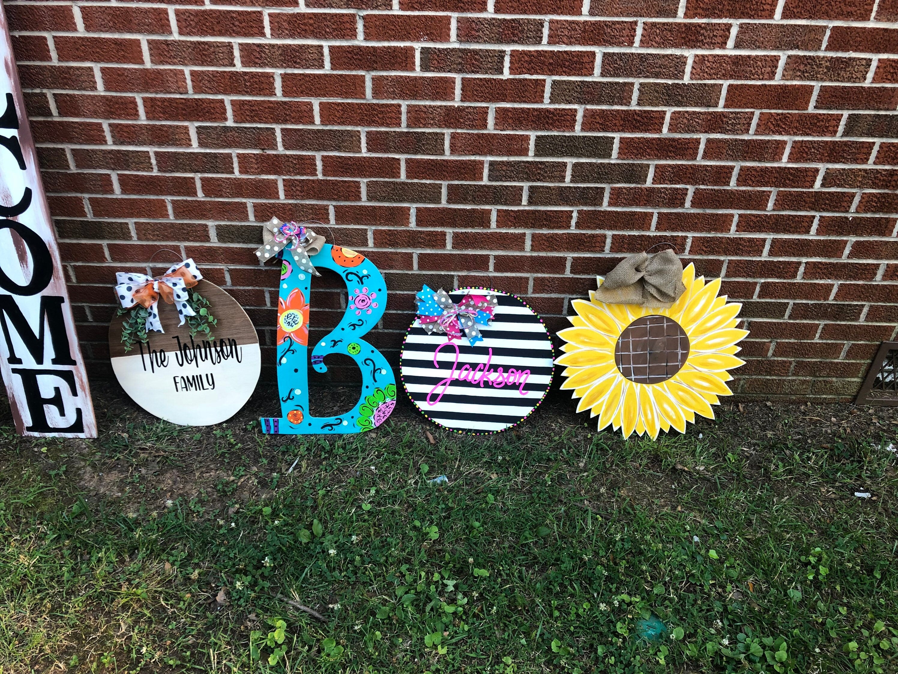 Teal Floral Letter Door Hanger, Hand-Painted Initial, Alabama Made
