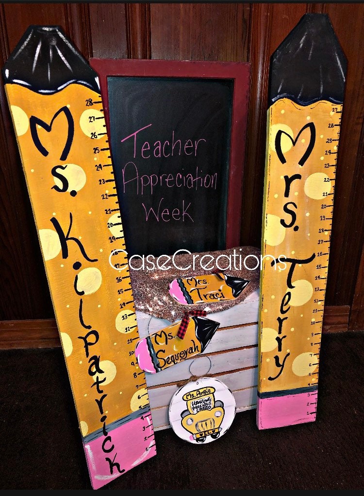 Personalized Teacher Apple Ornament, Hand-Painted Wooden Gift
